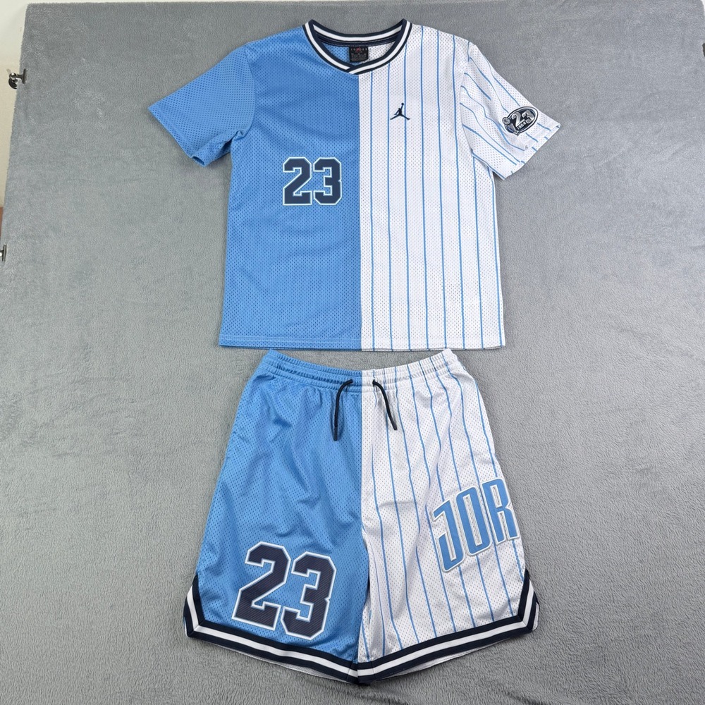 Jordan Brand Kids Split Mesh Basketball Jersey and Shorts Set Blue White 23 M/L